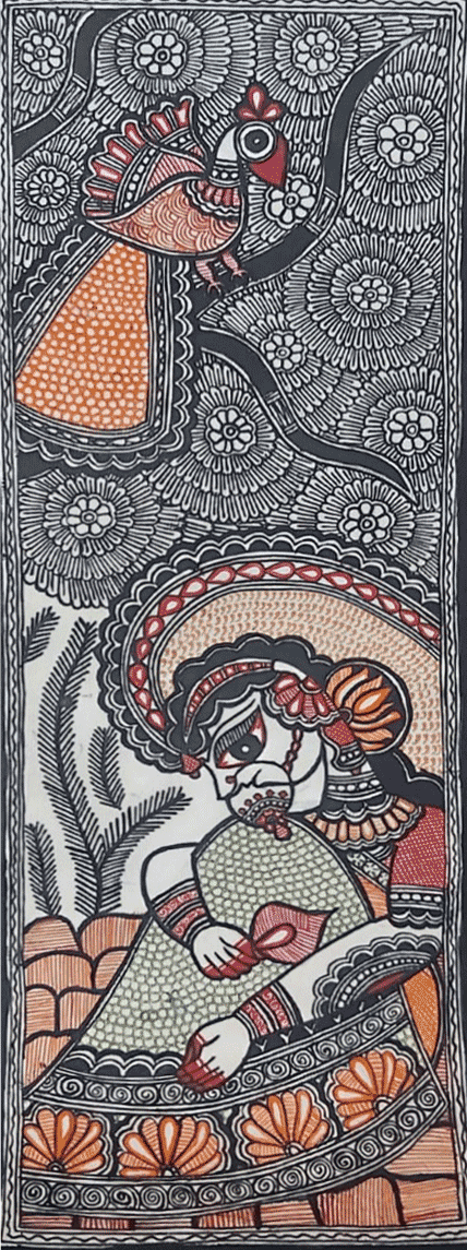 Maiden and a peacock In Madhubani By Priti Karn Thumbnail