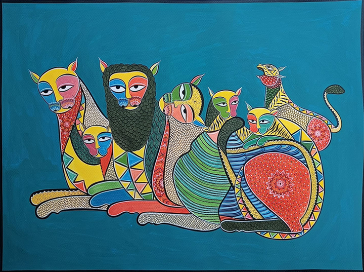 Majestic Lions in Kalighat by Uttam Chitrakar Thumbnail