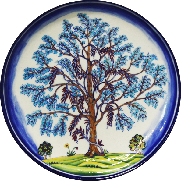 Majestic Tree In Blue Pottery Plate by Gopal Saini Thumbnail