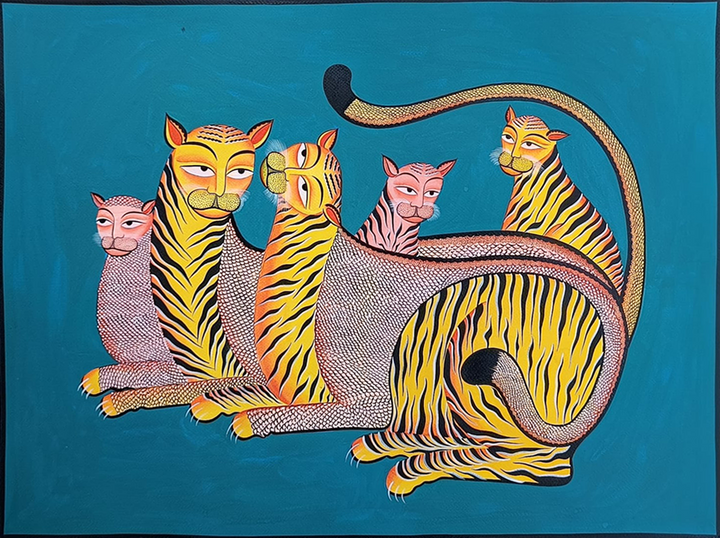 The Tiger Family in Kalighat by Uttam Chitrakar Thumbnail