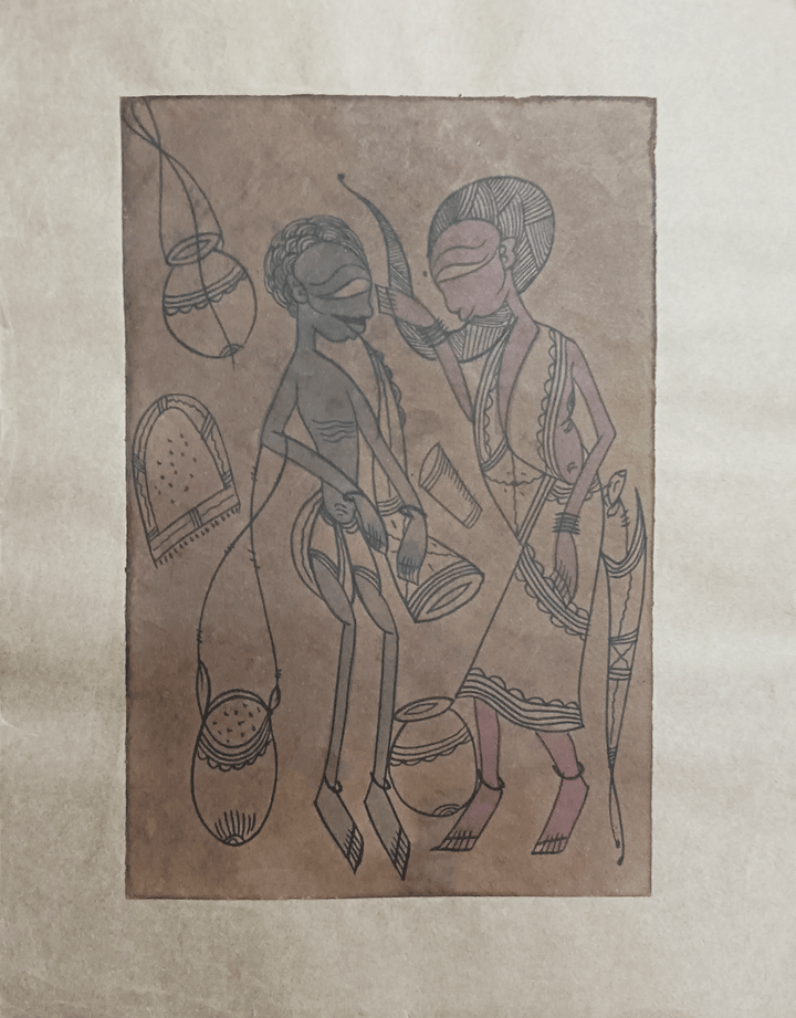 Man and Woman in Santhal Pattachitra by Uttam Chitrakar Thumbnail