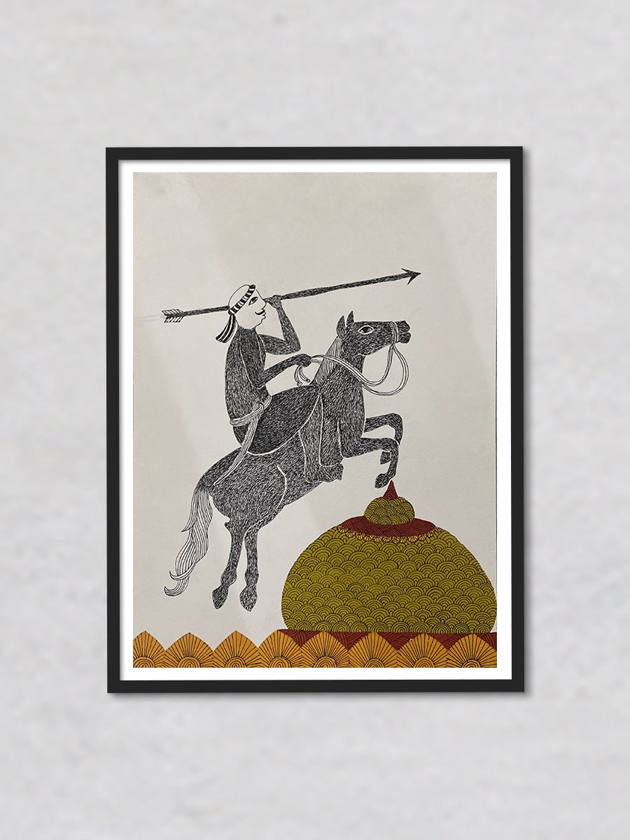 Man On Horse Gond painting by Venkat Shyam