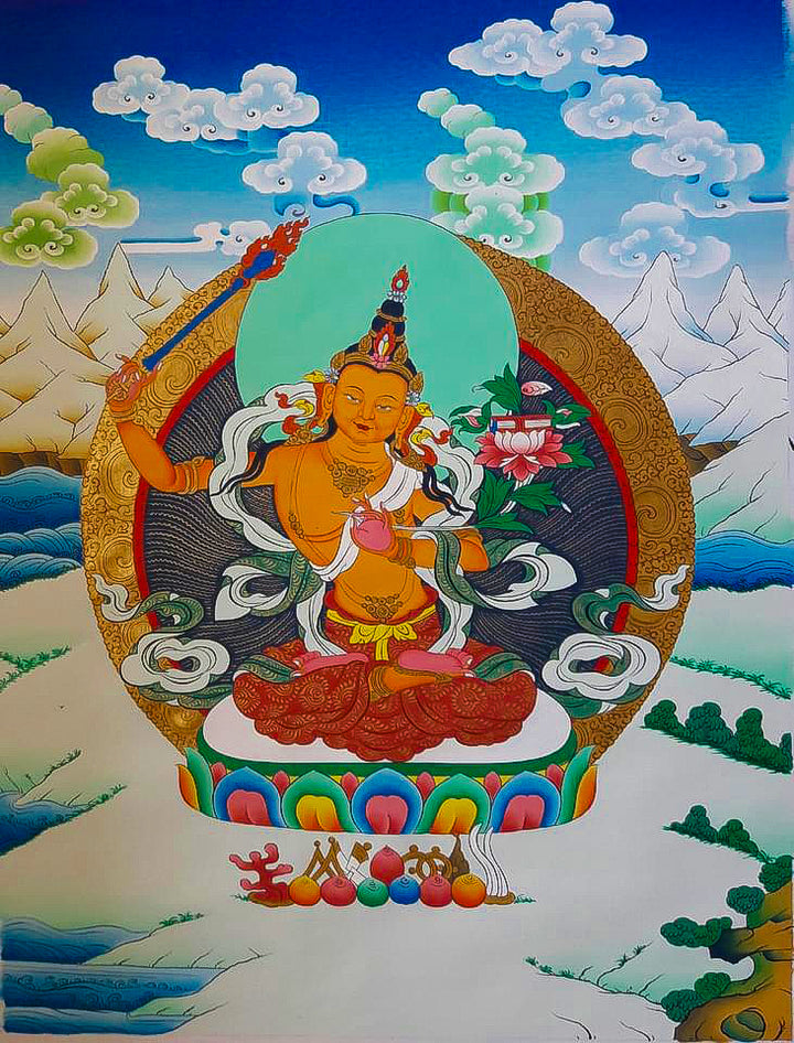 Manjushree depiction in Thangka painting by Gyaltsen Zimba Thumbnail