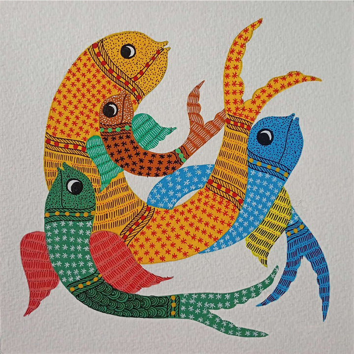 Marine Flippers: School of Fishn in Gond by Kailash Pradhan Thumbnail