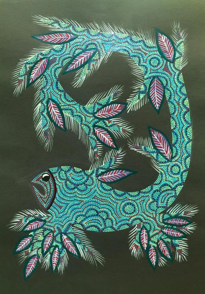 Marine Life Bhil Painting by Geeta Bariya Thumbnail