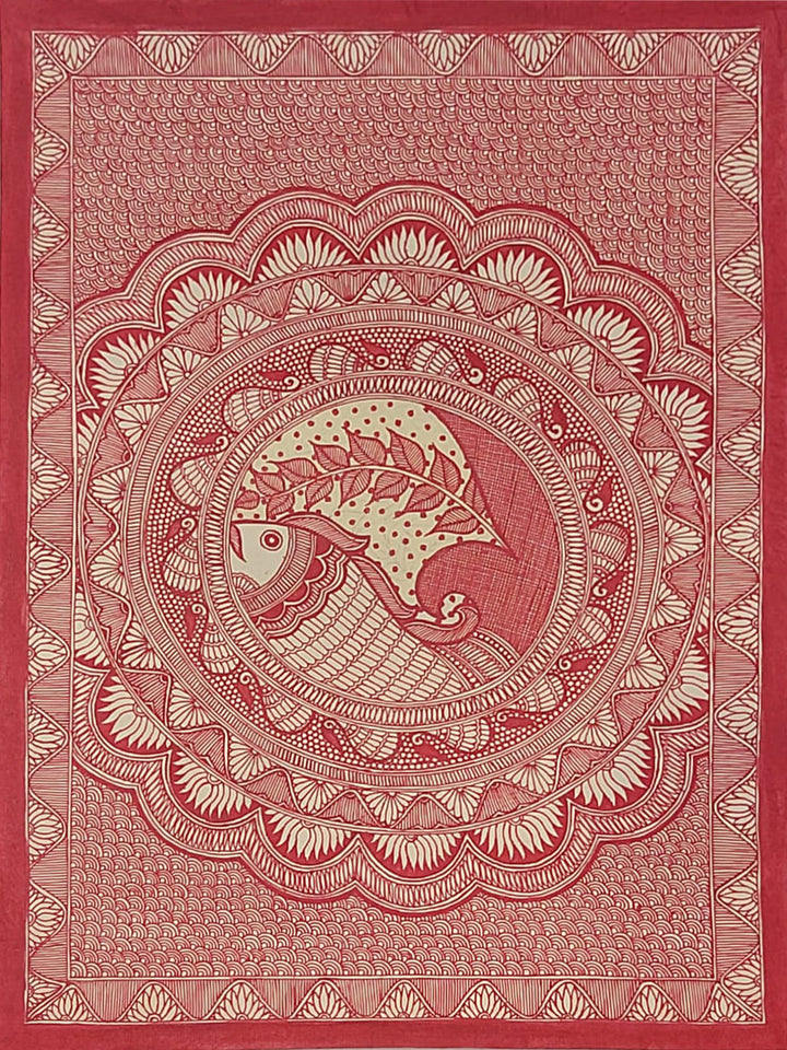 Matsya Chakra: The Circle of Life Splendor, Madhubani Painting by Priti Karn Thumbnail