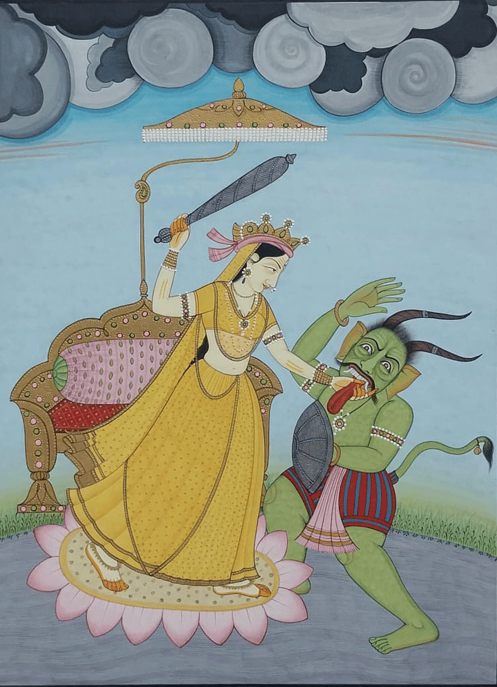 Mayur Priya in Kangra Miniature by Anshu Mohan Thumbnail