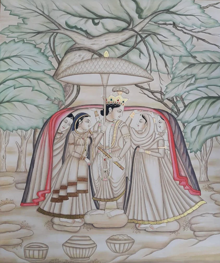 Divine Aura of Lord Krishna with Gopis in Pichwai by Shehzaad Ali Sherani Thumbnail