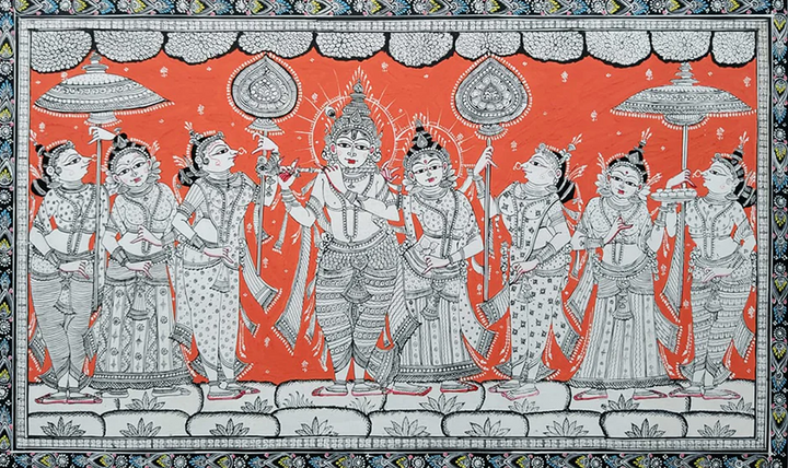 Radha Krishna - Pattachitra Art by Purusottam Swain for Home Decor Thumbnail