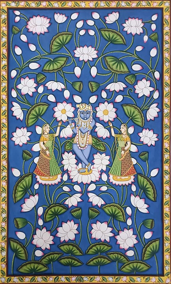 Melodies of Divinity: Pichwai Painting of Ethereal Blue Hues by Dinesh Soni Thumbnail