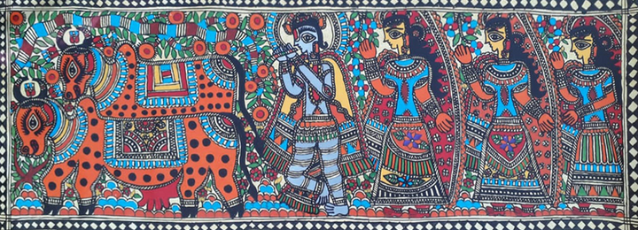 Melodies of Kanha in Madhubani art by Vibhuti Nath Thumbnail