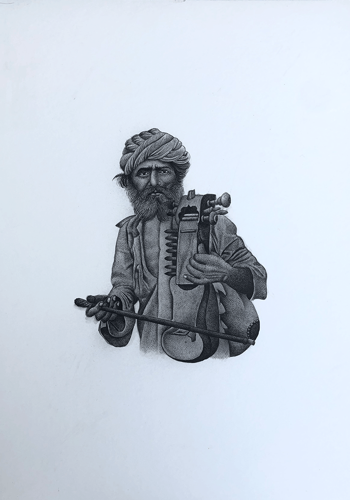 The Rajasthani Musicians in Miniature Painting by Mohan Prajapati Thumbnail