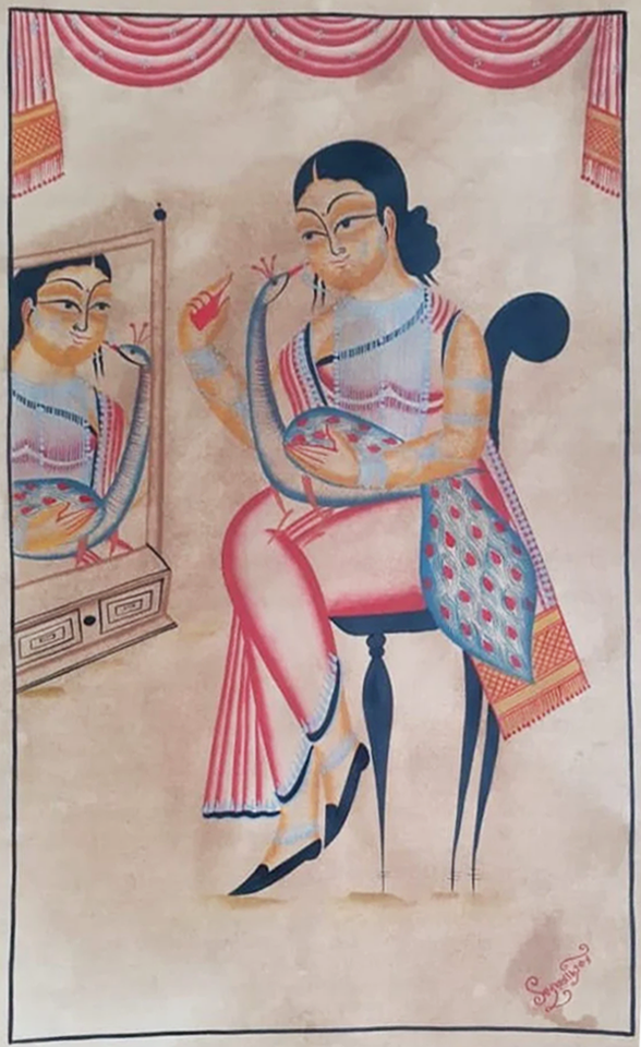 Mirror of Appreciation:Kalighat painting by Hasir Chitrakar Thumbnail