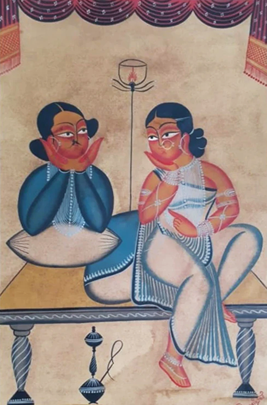 Moments of Husband and Wife:Kalighat painting by Hasir Chitrakar Thumbnail
