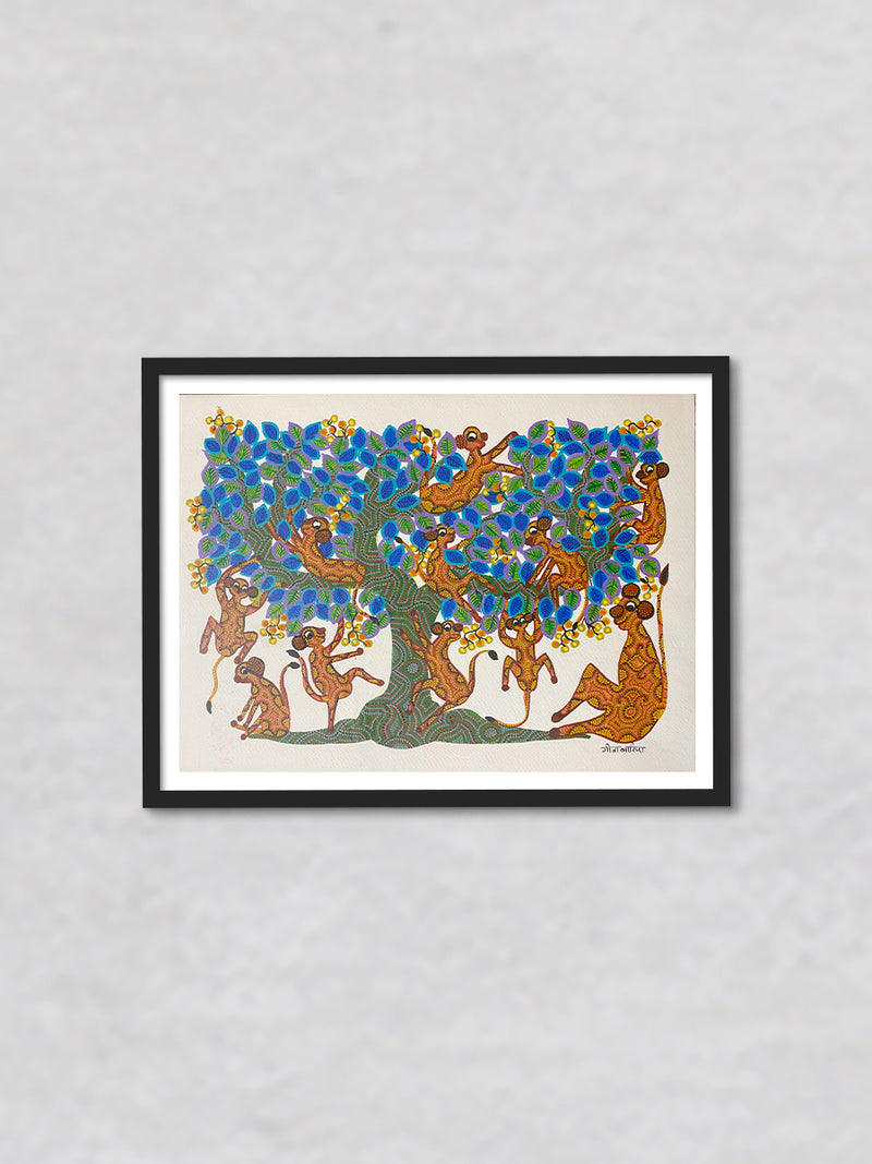 Monkeys on Tree, Bhil Art by Geeta Bariya