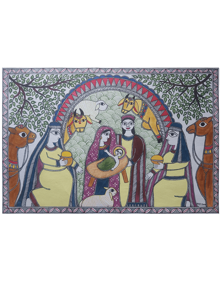 Mother Mary and Jesus in Madhubani painting by Priti Karn Thumbnail