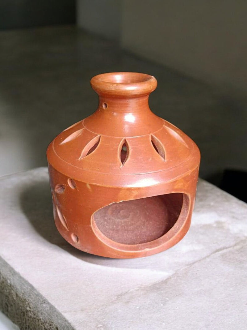 Mud Tea Light Diffuser Bulbous Shape In Terracotta Artwork