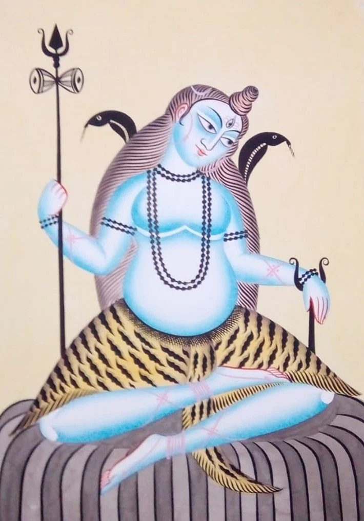 Mystical Blessings of Lord Shiva:Kalighat painting by Hasir Chitrakar Thumbnail