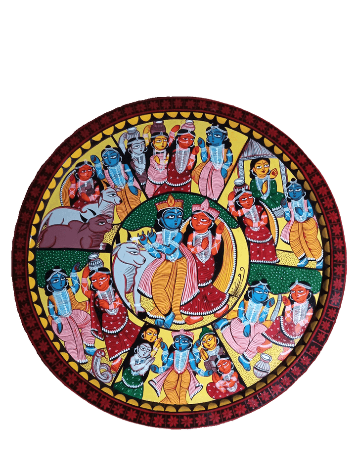 Mystical Radha-Krishna backdrops: bengal pattachitra Plate art by Manoranjan Chitrakar Thumbnail