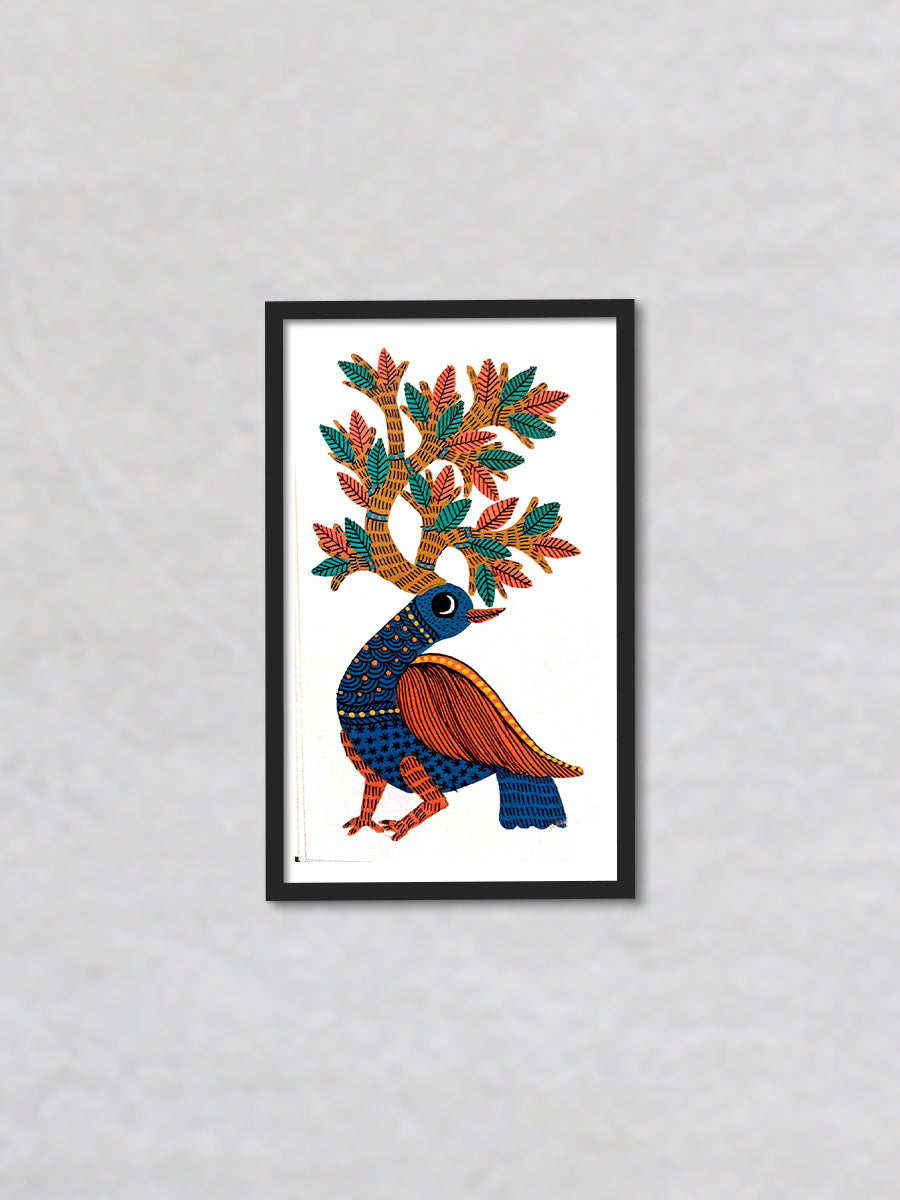 Nature's Crown The Avian Guardian Gond Painting by Kailash Pradhan