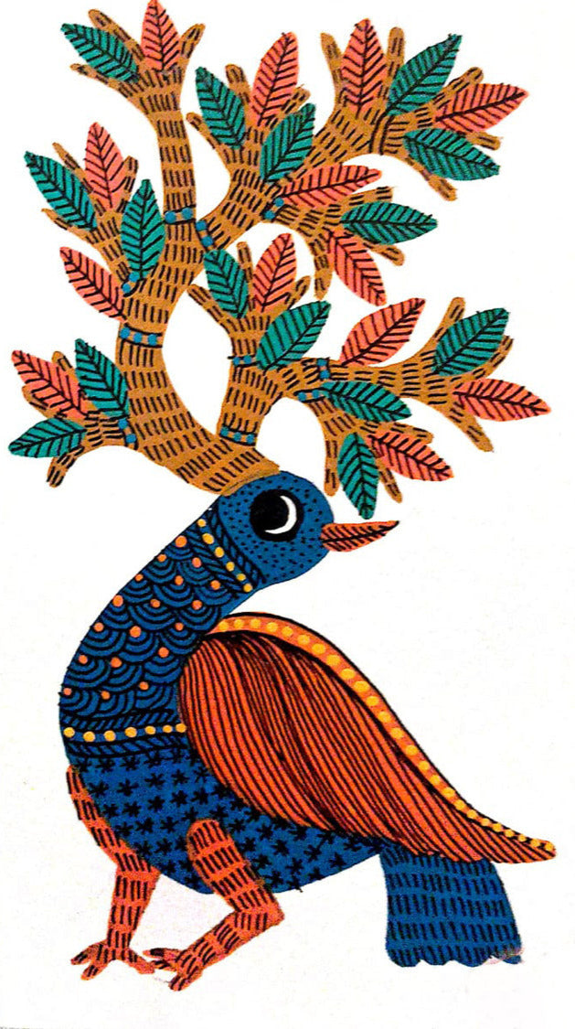 Bird and Tree: The Avian Guardian in Gond by Kailash Pradhan Thumbnail