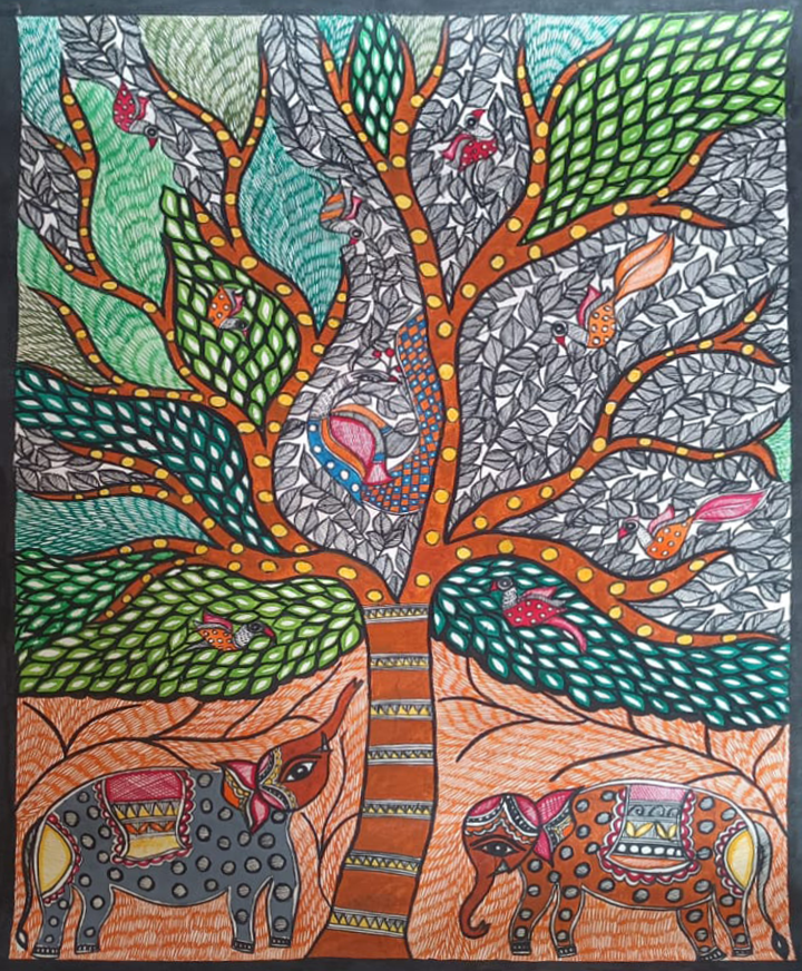 Nature's Harmony: Madhubani Painting Artwork by Vibhuti Nath Thumbnail