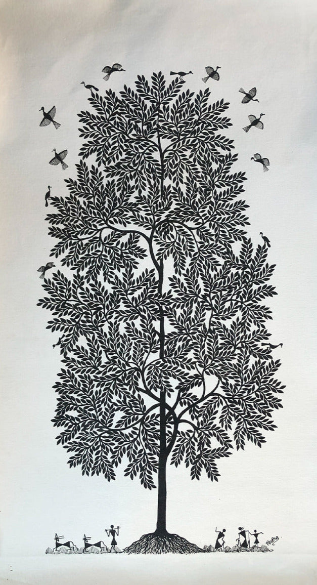 Nature's Harmony, Warli Art by Dilip Bahotha Thumbnail