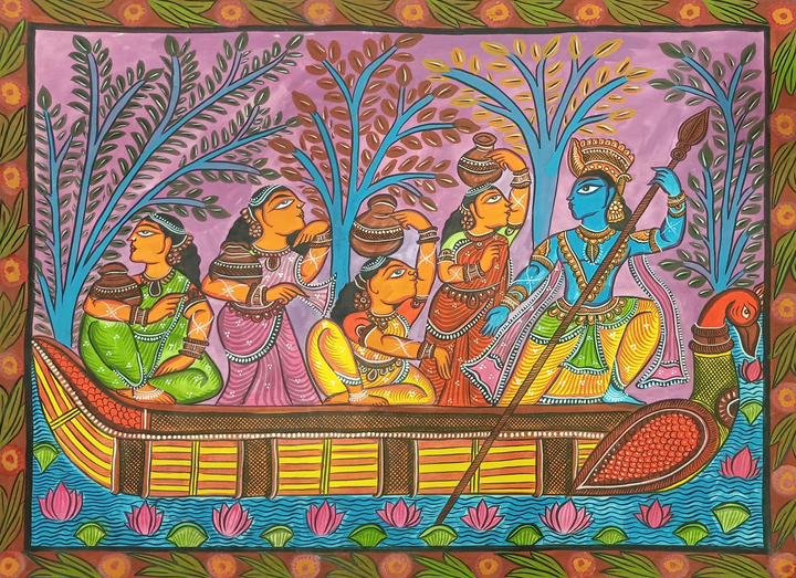 Noka-vihar handpainted in Kalighat style by Hasir Chitrakar Thumbnail