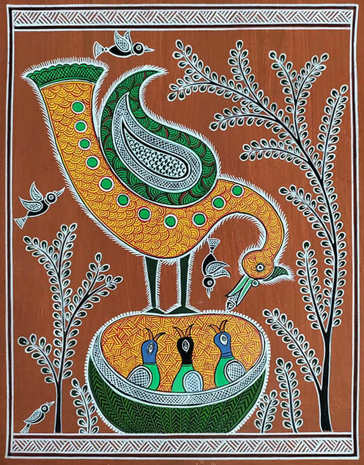 Nurturing Symphony: Nest of Love Mandana Painting by Vidya Devi Soni Thumbnail