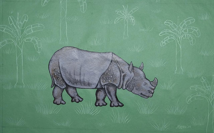 One-Horned Rhino in Assamese Painting by Mridu Moucham Bora Thumbnail