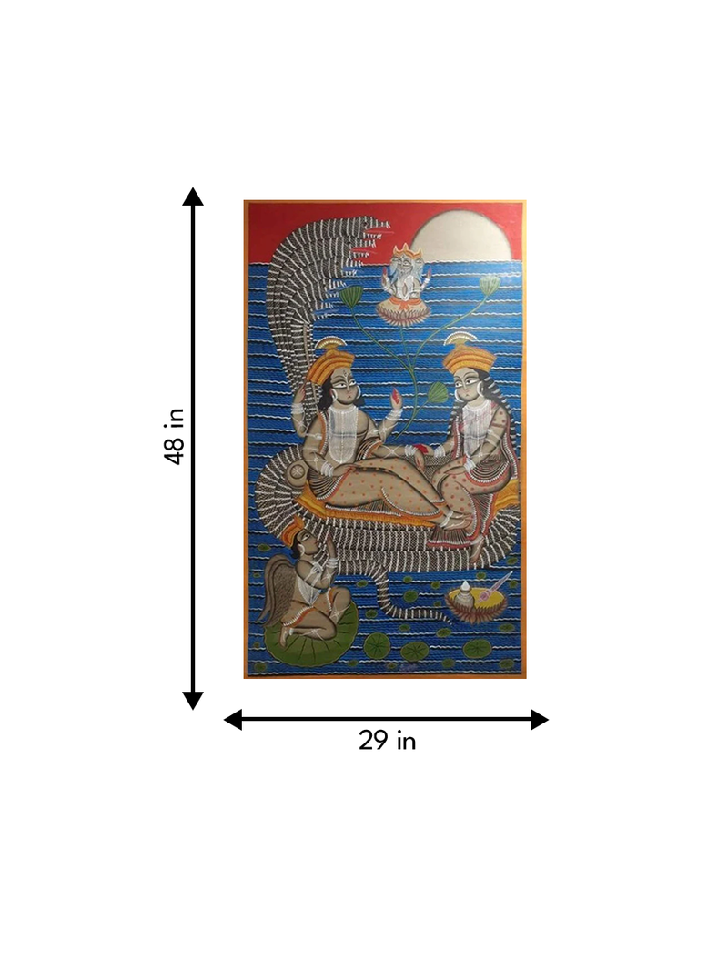 Opulence of Narayana and Lakshmi :Bengal Pattachitra painting by Manoranjan Chitrakar