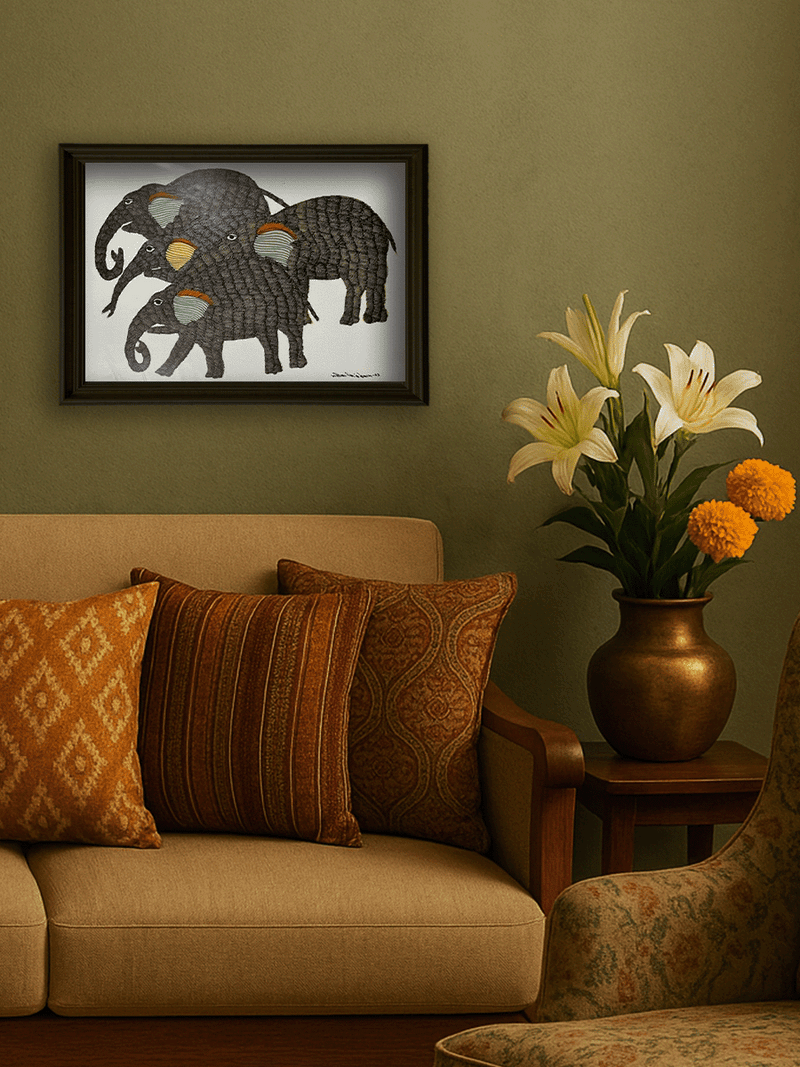 The Elephant Herd in Gond by Gareeba Singh Tekam