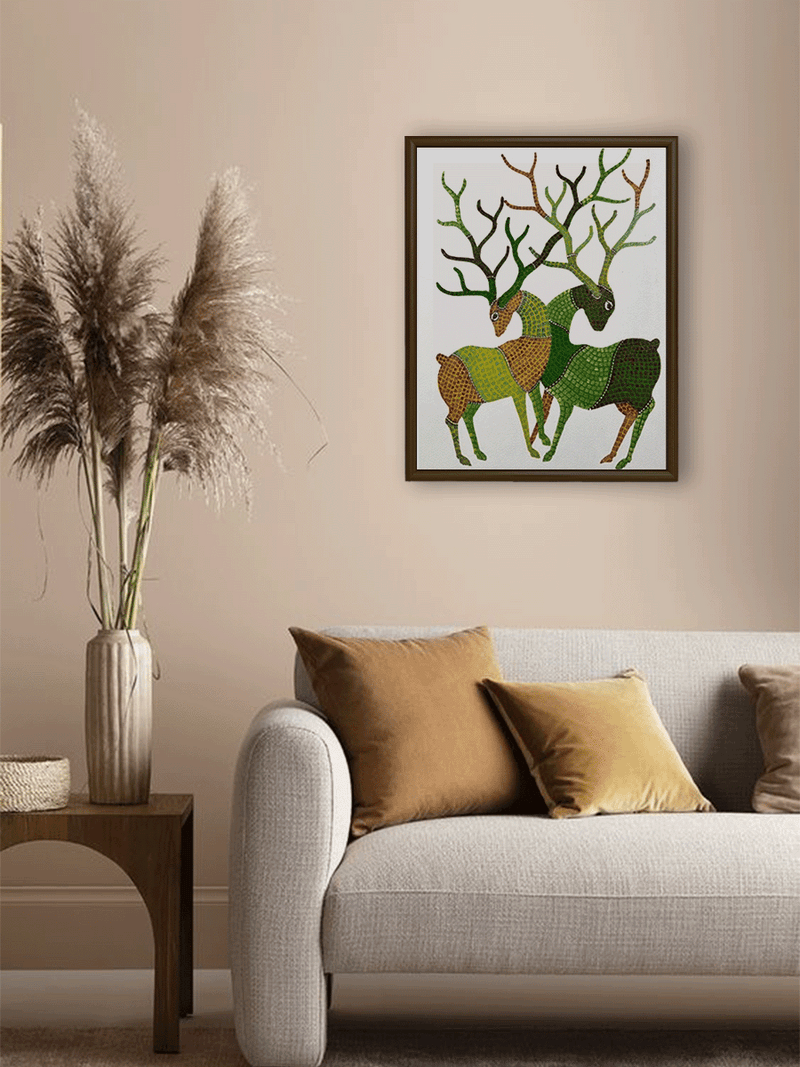 The Green Deer in Gond by Gareeba Singh Tekam