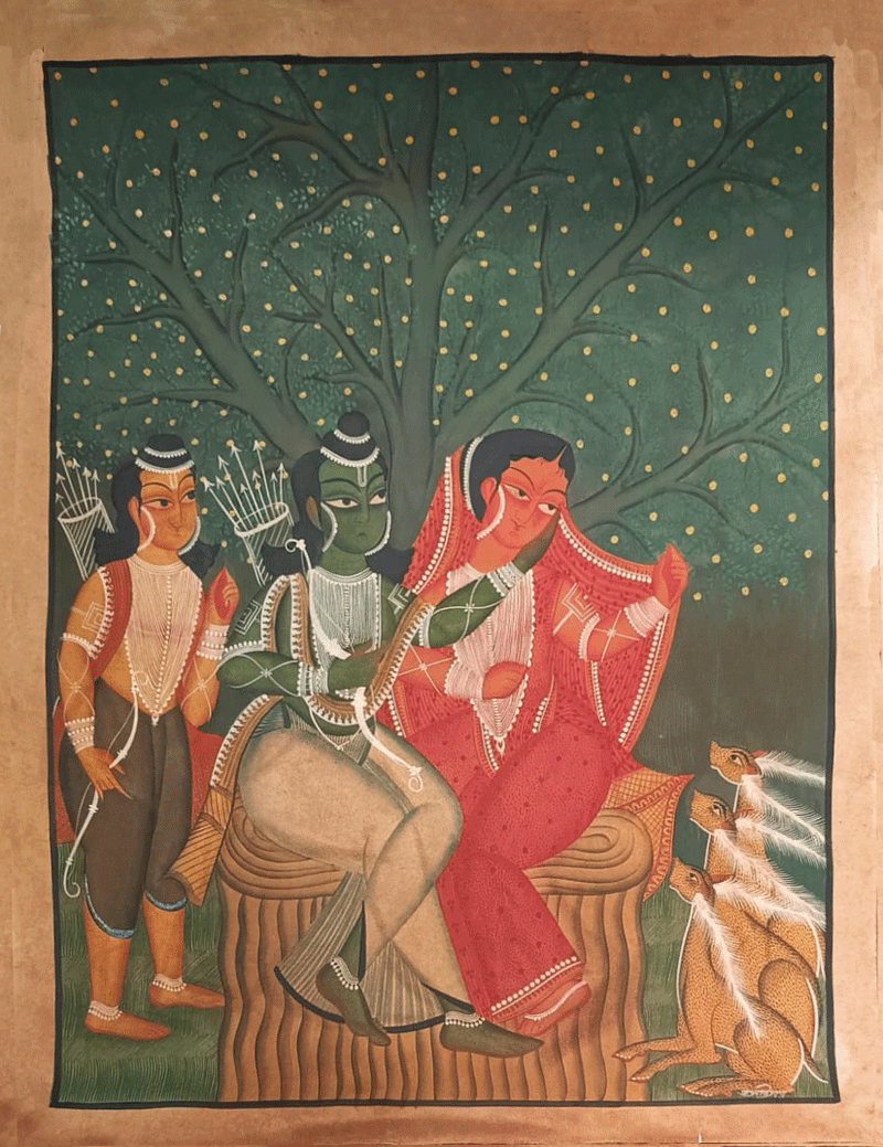 Shop Ram, Sita, and Lakshman in the forest: Kalighat by Uttam Chitrakar