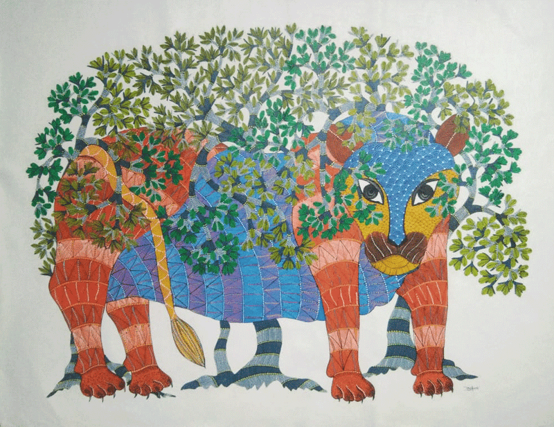 Buy Tiger in the Grove in Gond by Sukhiram Maravi
