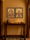Wisdom And Wealth: Lord Ganesha and Goddess Gajalakshmi in Stone Dust Painting by Amita Sachdeva