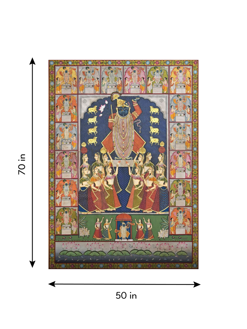 Shrinathji's Divine Assembly: Cows, Gopis and Priests in Pichwai Painting by Shehzaad Ali Sherani