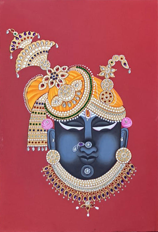 Buy Shrinathji (Orange Turban) in Pichwai by Shehzaad Ali Sherani