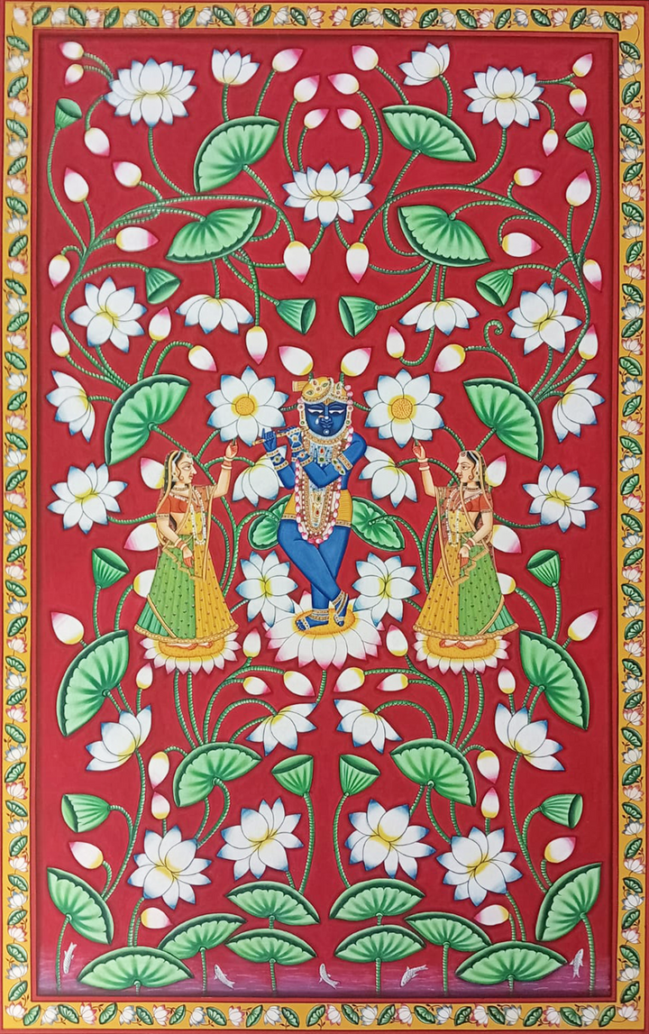 The Divine Reverie: Shrinathji and Gopis in Pichwai by Dinesh Soni Thumbnail