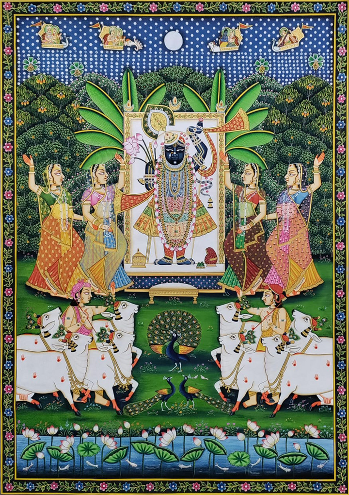 The Holy Day: Sharad Purnima In Pichwai Art by Dinesh Soni Thumbnail