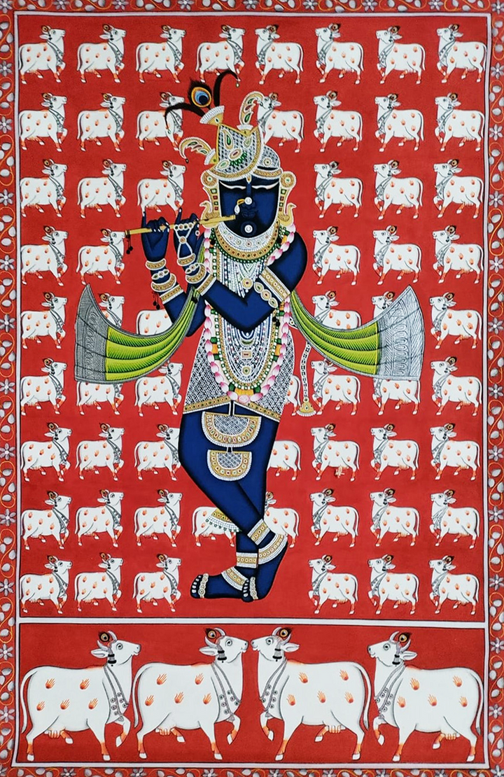 The Divine Cowherd: Shrinathji and Cows in Pichwai by Dinesh Soni Thumbnail