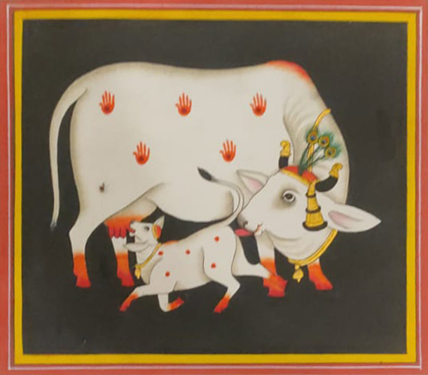 A Mother's Affection: Kamdhenu and Calf in Pichwai by Dinesh Soni Thumbnail