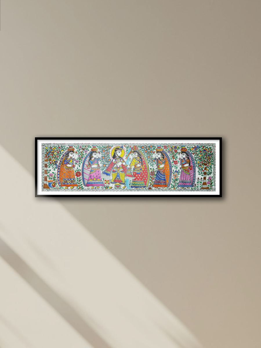 Shop Krishna with Gopis:Madhubani painting by Priti Karn