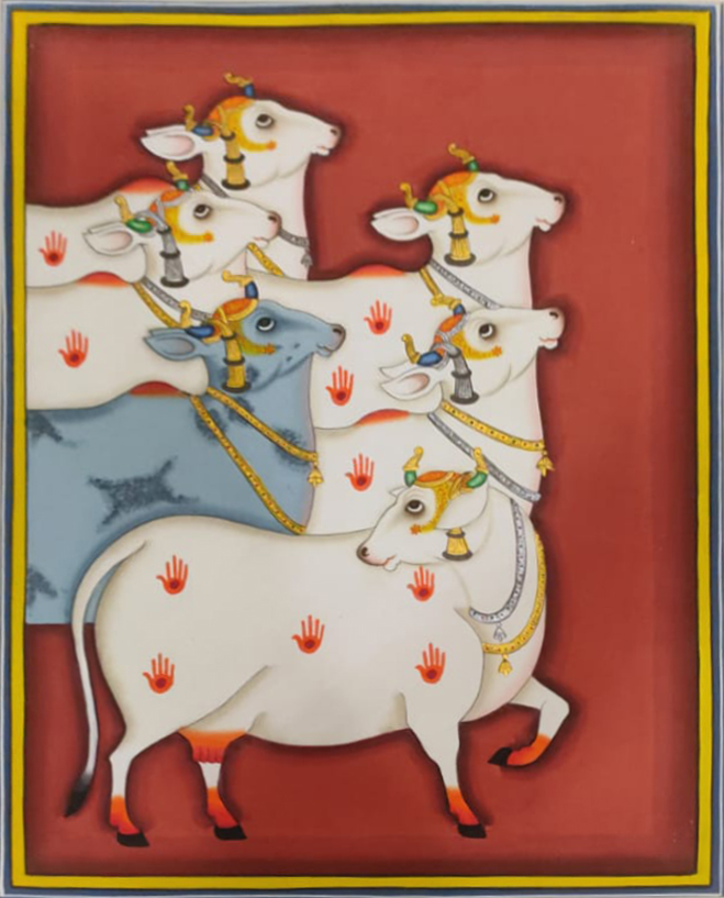 The Blissful Cows: Sacred Companions of Lord Krishna in Pichwai by Dinesh Soni Thumbnail