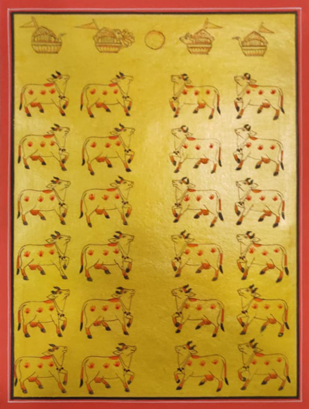 Golden Glory: Kamdhenu and Celestial Companions in Pichwai by Dinesh Soni Thumbnail