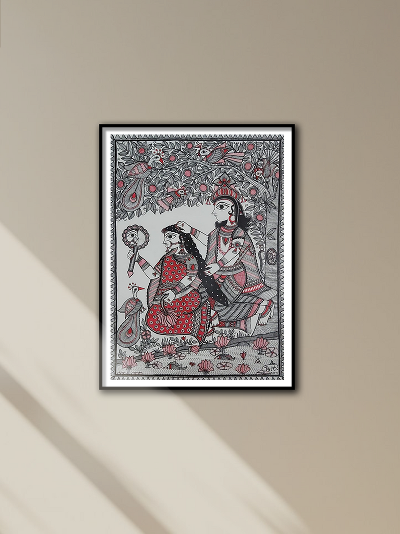 Shop Radha and Krishna’s Tender Love: Madhubani Artwork by Priti Karn
