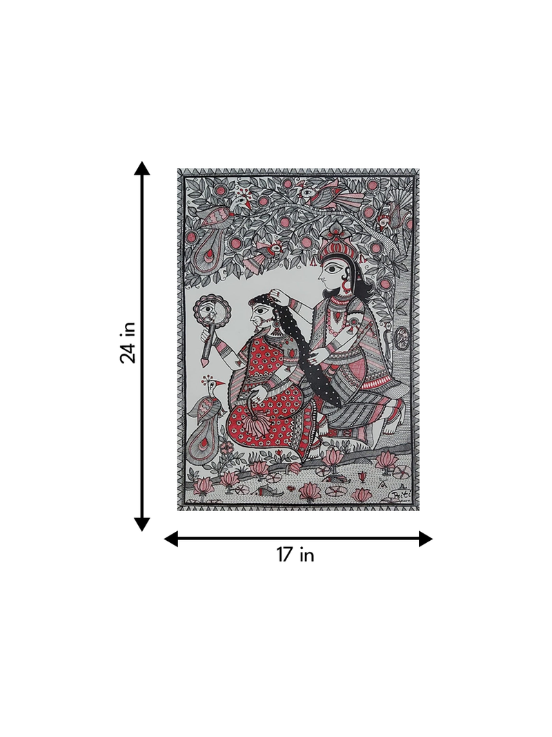 Radha and Krishna’s Tender Love: Madhubani Artwork for sale