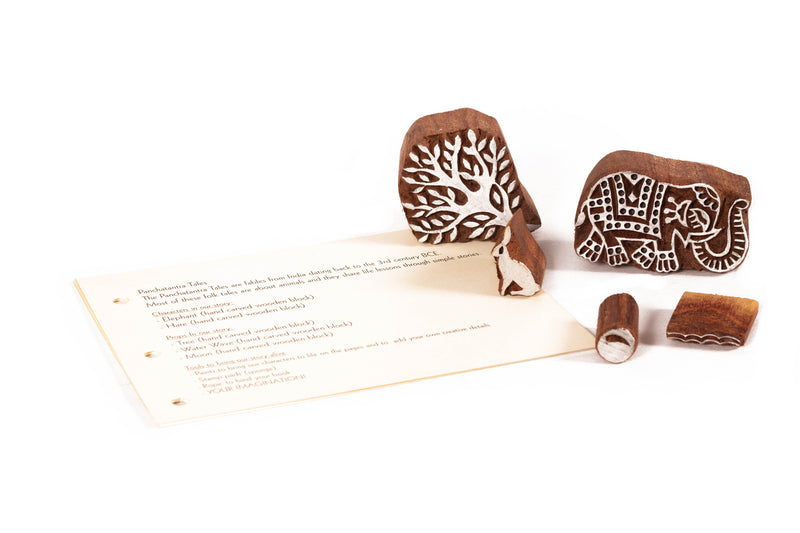 POTLI Handmade Wooden Block Print DIY Craft Kit - Panchtantra Story Book - Elephant and Hares ( 5 Years +)