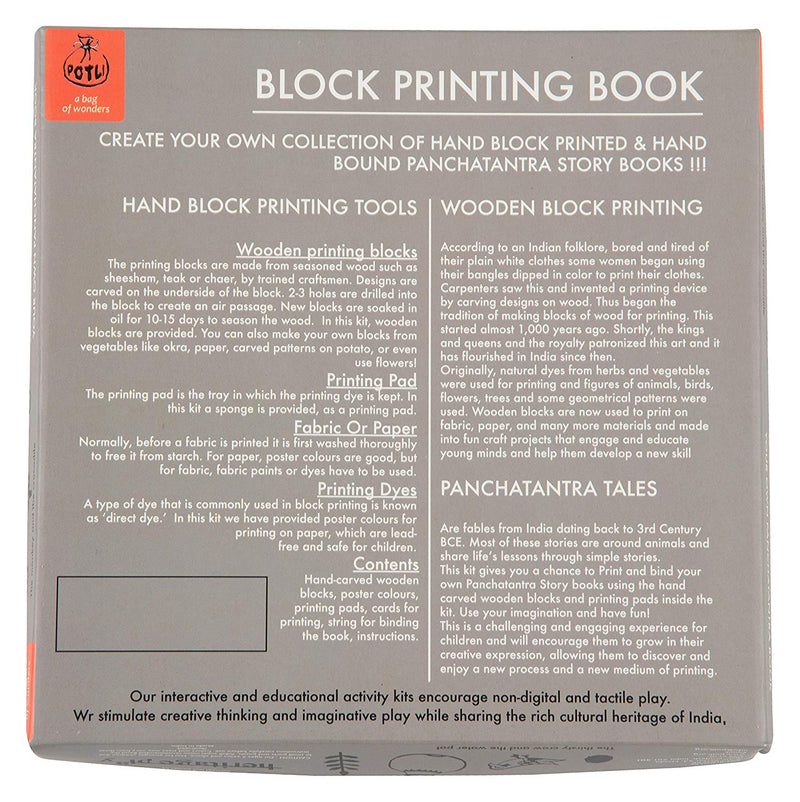 POTLI Handmade Wooden Block Print DIY Craft Kit - Panchtantra Story Book - Jackal and The Drum ( 5 Years +)