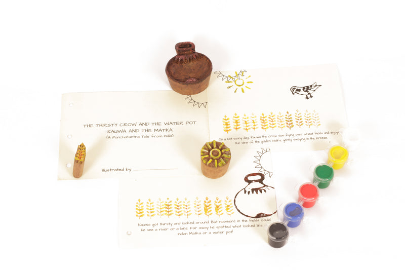 POTLI Handmade Wooden Block Print DIY Craft Kit - Panchtantra Story Book - Thirsty Crow ( 5 Years +)